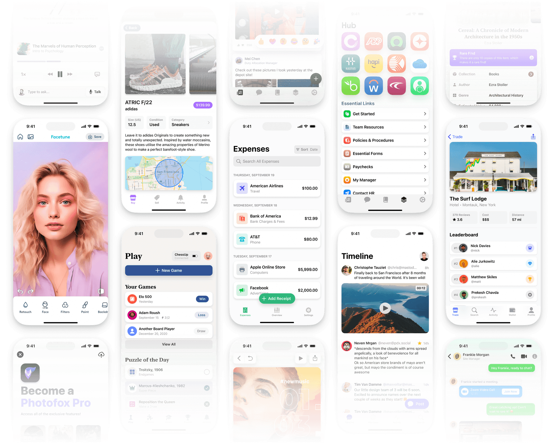 Showcase of various apps Phil Amour has designed.